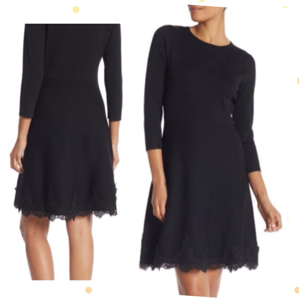 NWOT - Nanette Lepore Lace Trimmed Sweater Dress in Black (Size M)
